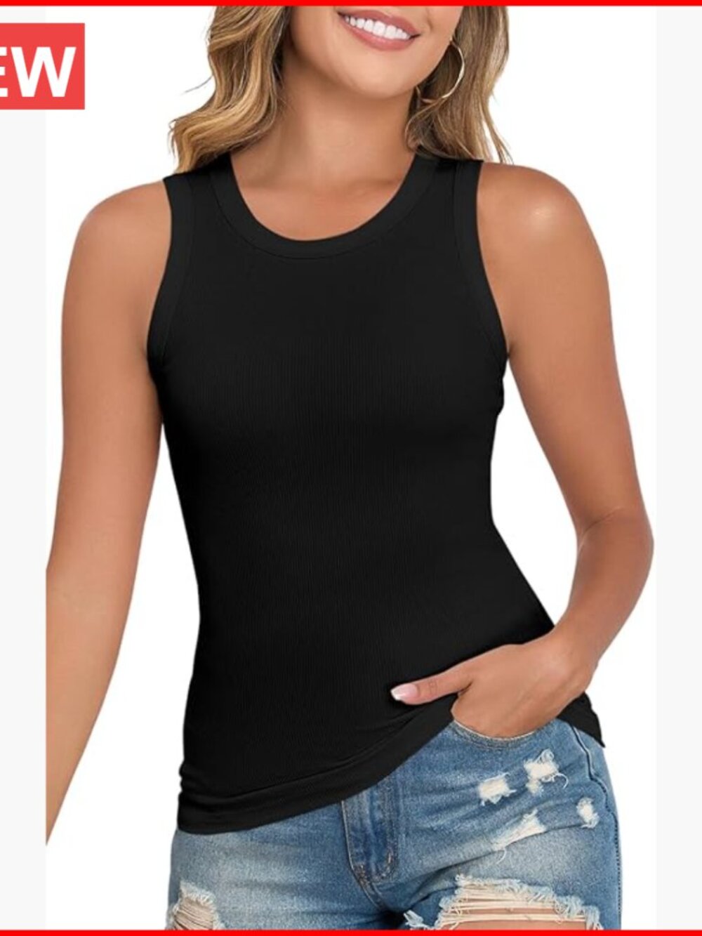 Ribbed Tank Top Sleeveless Crew Neck Casual Shirt